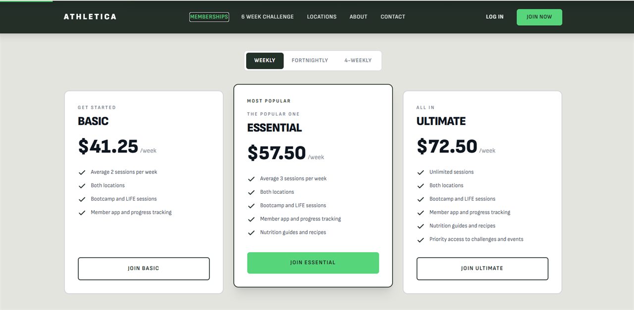 Membership pricing on the public site — tiers and billing frequency come live from the admin database, so the page cannot go stale.