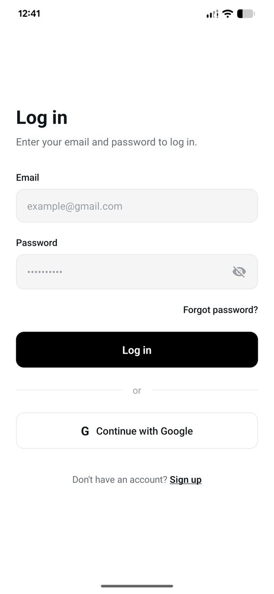 Email and password sign-in, with Google as a social option.